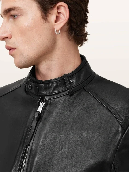 AllSaints Black Leather Slim Fit Bomber Jacket CORA LEATHER JACKET - Picture 2 of 11